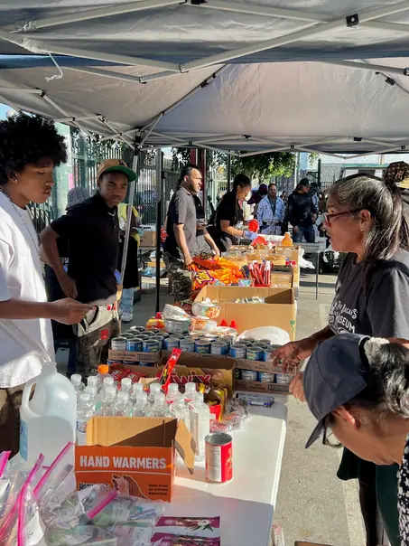 Aerial view of a Soul Saving Productions food and clothing distribution event